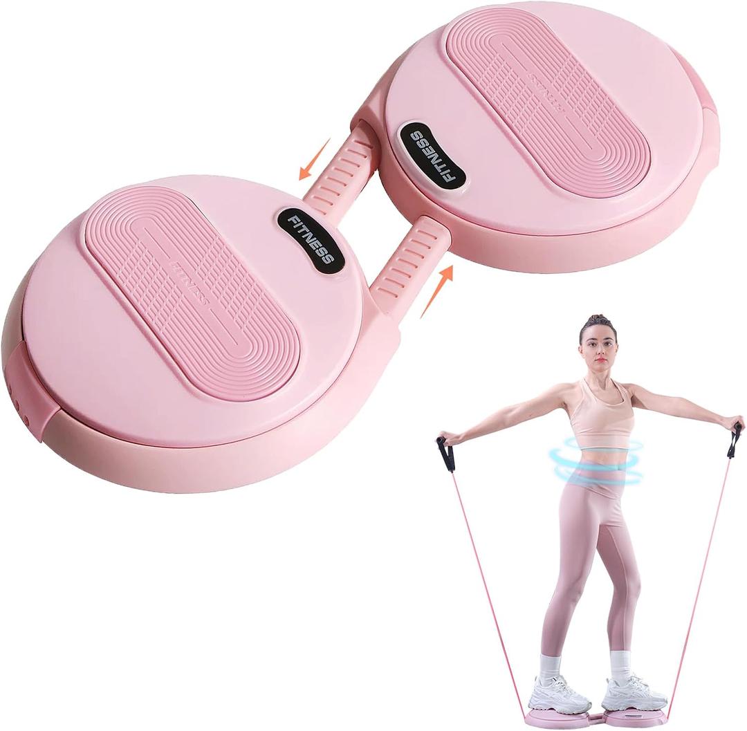 Ab Twister Board, Waist Twister Machine with Resistance Bands, Waist Twisting Disc for Core & Ab Exercise, Foot Massage, Ideal for Slimming Workout (Pink)
