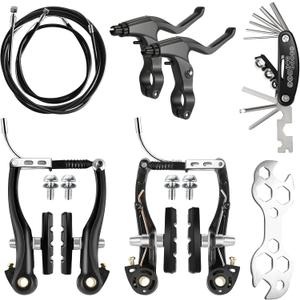 Complete Bike Brakes Set - Universal Front and Rear Brakes with Cables and Levers, Including Multi-Tool Wrenches (Black)