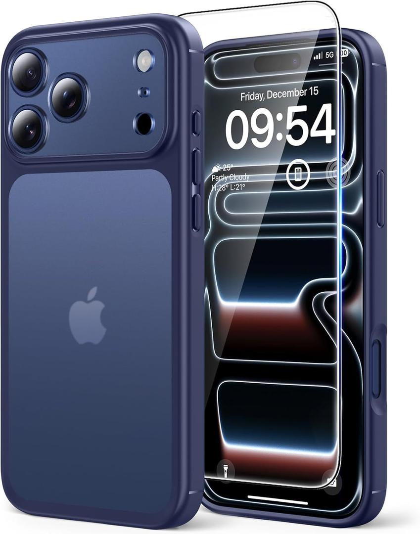 TAURI for iPhone 17 Pro Case, Full Camera Protection with Screen Protector, Translucent Matte Military-Grade Protection Shockproof Slim Phone Case for iPhone 17 Pro, Matte Blue