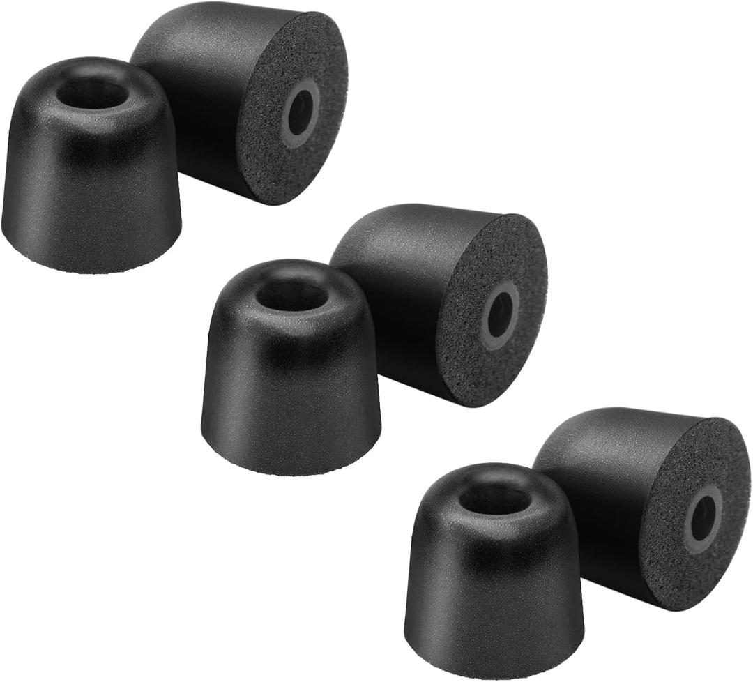 Klowcok Memory Foam Ear Tips Replacement for Shure SE215 PRO SE425 SE535 SE846 Aonic4 Aonic5 Earphones, Noise Isolation(3 Pairs, Black) (Medium)
