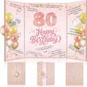 Tnvee 80TH Birthday Party Guest Book Birthday Decorations for Women, Large 19" x 12.2" Rose Gold Signature Signature Card Board Party Supplies Gifts for 80 Years Old Mom Grandma