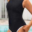 Daci Women One Piece Swimsuit Tummy Control Bathing Suit , Black and White XL 