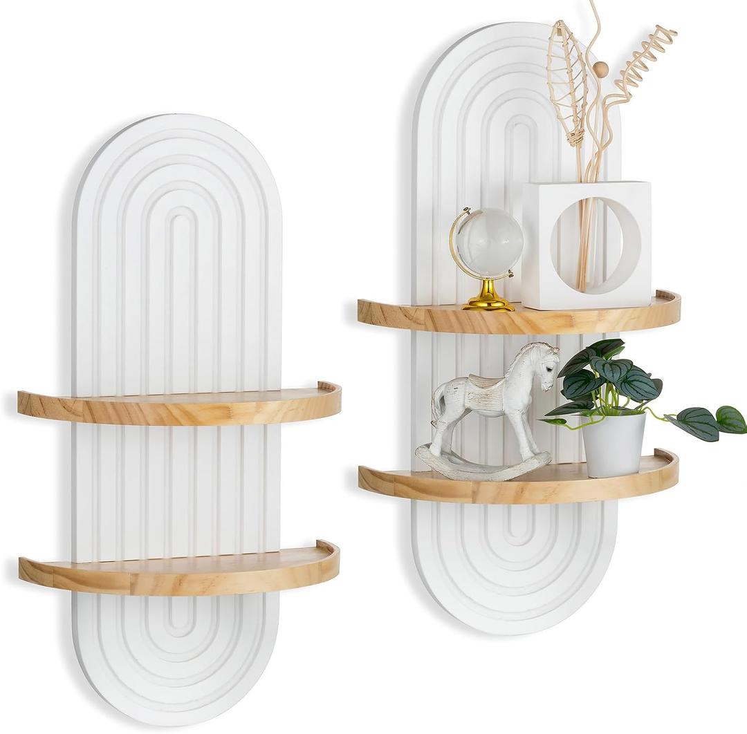 Boho Shelves with Ledge Wall Decor: 22inch Decorative Floating Shelves with Ledge Mid Century Modern MCM Hanging Shelf for Displaying Plants Small Items