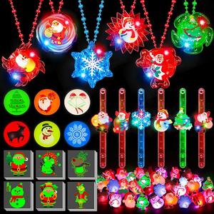 FLYSNK 84 PCS Christmas Party Favors Glow in The Dark Toys Bulk Christmas Party Supplies Xmas LED Light Up Necklace Bracelets Ring Holiday Gifts for Boys Girls Classroom Prizes Stocking Stuffers