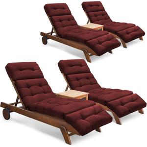 Outdoor Chaise Lounge Chair Cushion Set of 4, Thickened 74.4 x 22 x 4.7 Inches Memory Foam Waterproof Lounge Chair Cushions Replacement for Outdoor Furniture with Ties, Red, 4 Pack