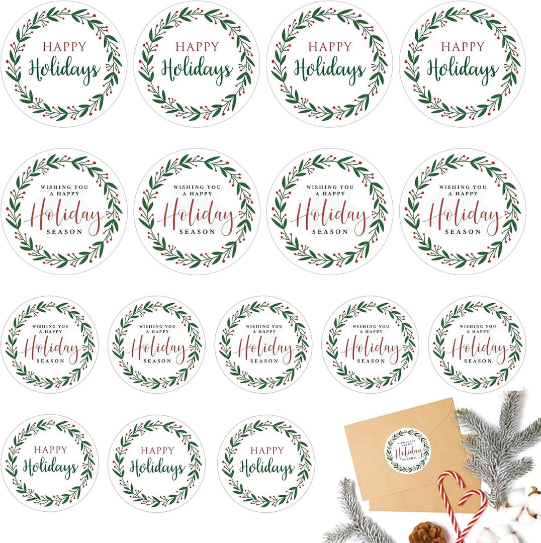 Holiday Stickers 3 Inch 2 Inch Large, Round Xmas Christmas Holiday Sticker for Envelopes Seals Cards Crafts Label Gifts Presents Bag Wrapping Party Favors (day126)