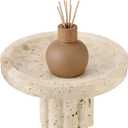 Travertine Tray with Base, 7.3" Round Vanity Decorative Organizer with Base, Countertop Pedestal Tray, Catchall Dish for Jewelry, Perfume, Candles, Vintage Table Organizer