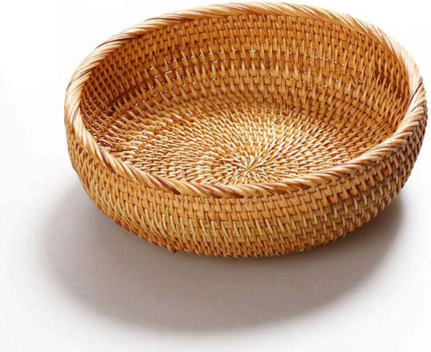 Hadewoven Round Rattan Fruit Basket Wicker Food Tray Weaving Storage Holder Dinning Room Bowl, 8 Inch Small Bread Baskets Tray for Serving with Deep Wall, Brown (Small 7.48)
