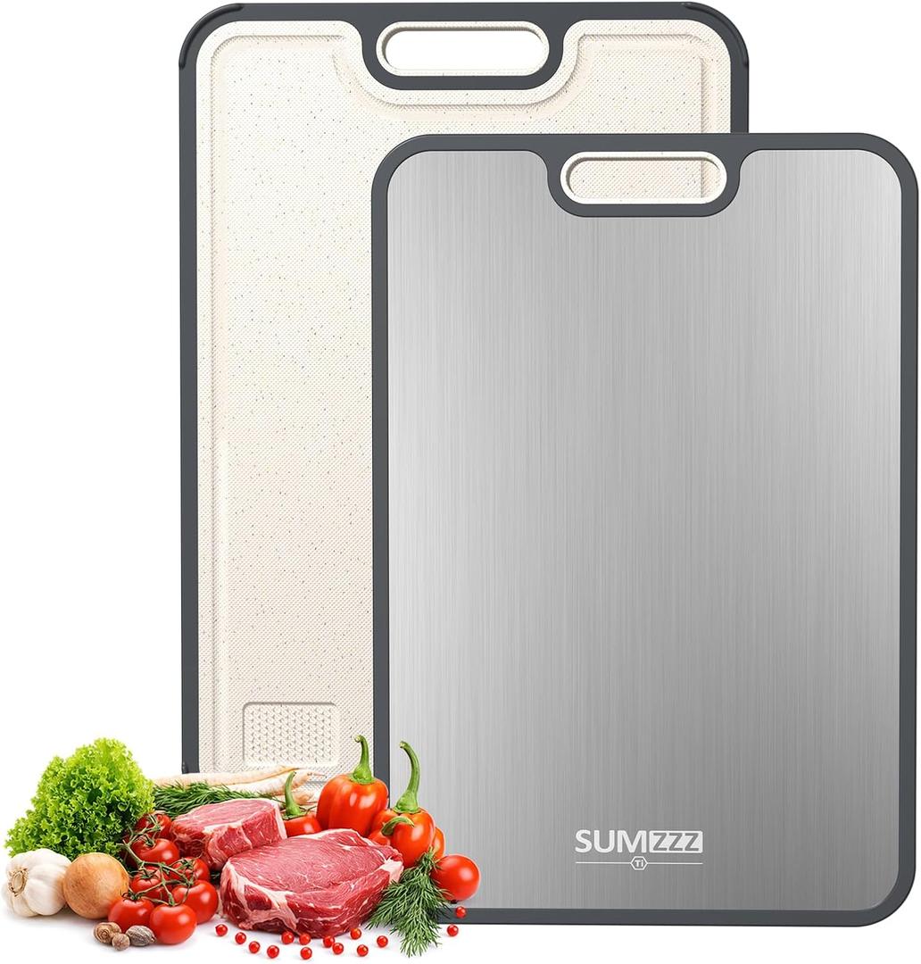 Sumzzz Titanium Cutting Board for Kitchen, Cutting Board Double Sided Food Grade, Pure Titanium/PP, Easy to Clean Large Size 1510.3 (15.6"L x 10.8"W, Silver)