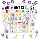 Artist Party Bingo Game, 24 Player Art Bingo Cards Set for Family Friend Activity, Painting Party Favor Decoration Holiday Supplies -a03