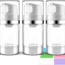 3 Pack Airless Pump Jar 1.7oz/50ml Airless Pump Bottles Empty Moisturizer Pump Dispenser Travel Pump Bottles for Lotion Toiletries Shampoo Cream with Labels(Clear)