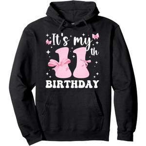 11th Coquette Themed Birthday Eleven Year Old Girl Bow Pullover Hoodie, S