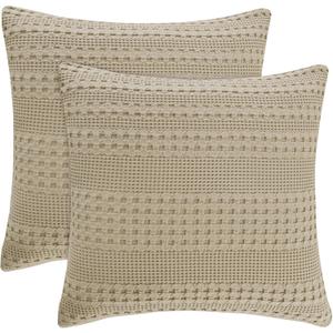 PHF 100% Cotton Waffle Weave Euro Sham Covers, 2 Pack 26" x 26" Bed Pillow Covers for Elegant Home Decor, No Filling, Luxury Aesthetic Soft Euro Pillow Cases for Bed, Khaki