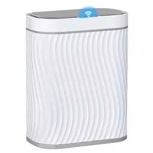 steo spce Automatic Motion Sensor Bathroom Small Trash Can with Lid, 2.6 Gallon Touchless Slim Garbage Can, Smart Waterproof Trash Bin for Bedroom, Restroom, Living Room, Office (White Grey)