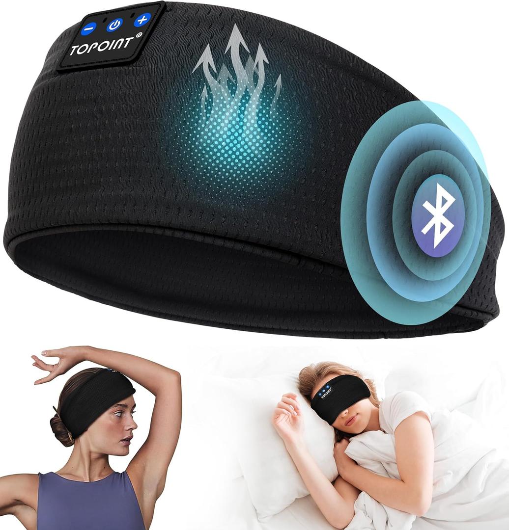 Sleep Headphones Headband Bluetooth 5.4, TOPOINT Sports Headband Earphones Sleeping Bluetooth Wireless with USB C for Women Men Sports Gifts Workout Jogging Yoga Insomnia Air Travel Meditation