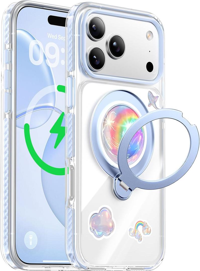 Summer Series 360 Spin Stand for iPhone 17 Pro Case (Compatible with MagSafe) [Military Drop Protection] Magnetic Clear Shockproof Protective for 17 Pro Phone Case 6.3'', Blue