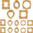 Vicenpal 16 Pcs Vintage Mini Picture Frames Baroque Antique Small Resin Jewelry Display Table Frame for Christmas DIY Photo Holiday Party Decoration (Gold)