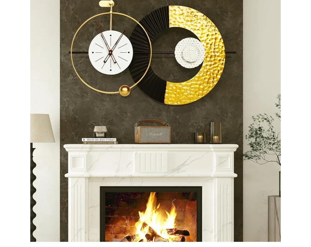 Wall Clock Modern Large Clocks Battery Operated Silent Quartz Wall Clock for Living Room,Light Luxury Stylish Design Vintage Clock for Bedroom, Office,Kitchen 31X18inch