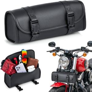 Nomad Motorcycle Tool BagUniversal Handlebar PouchWaterproof Cruiser Biker Roll Bag Front Fork or Saddlebag Storage (Black)
