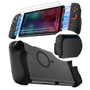ivoler Dockable [Mag-Safe Fit] Grip Case for Nintendo Switch 2,5-in-1 Kit: Silky-Smooth Matte PC Hard Shell, Detachable 2 x Joycon Grips Cover, 2 x Screen Protector Scratch Shock Protection Full Set