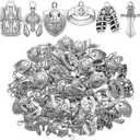 Ecation 180 Pcs Bible Theme Charms Pendants Put on the Full Armor Alloy Pendant Sunday Craft Belt Helmet Armor Charms Bulk for DIY Bracelet Necklace Jewelry Making (Silver)