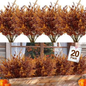 TURNMEON 20 Bundles Artificial Fall Flowers for Outdoors Fall Decorations, UV Resistant Artificial Lavender Plastic Faux Flowers Fake Mums Fall Plants Autumn Thanksgiving Decor Home Porch Gardens