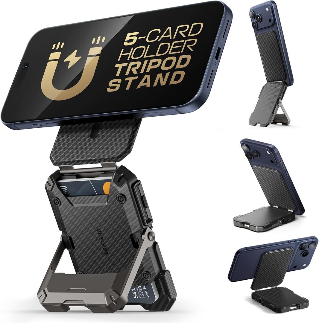 SUPCASE for MagSafe Wallet with Stand, Magnetic Wallet for Men, [Hold 5 Cards] [Adjustable Stand] [RFID Blocking] Phone Stand Credit Card Holder Tripod for iPhone 17/16/15/14/13/12 Series, Carbon