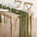 Ling's Moment 14Ft x 35" Wide Olive Moss Green Gauze Semi-Sheer Table Runner Cheesecloth Tablecloth for Wedding Party Bridal Shower Boho Table Decor Moss Green