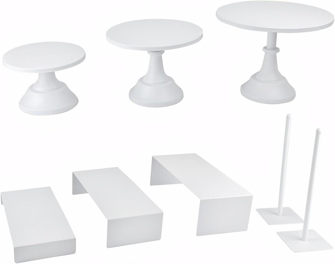 Set of 8 White Cake Stands Donut Holder Metal Dessert Display Risers Cupcake Stand Serving Platter for Weddings Birthday Baby Showers Anniversary Party