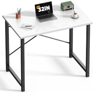 DUMOS 32 Inch Small Computer Desk for Home Office, Modern Study Work Table Simple Style for Bedroom, Writing Desks with X-Shaped Reinforcement, Black