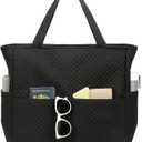 Beach Pool Bags Tote for Women Ladies Large Gym Tote Carry On Bag With Wet Compartment for Weekender Travel Waterproof (Quilted Black Small Squares)