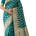 Women Saree with Woven Banarasi Design Traditional Indian Wedding Party Wear Raw Finish Elegant Festive Wear (Green)