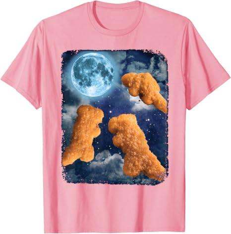 Funny Food Tees Dinosaur Chicken Nuggets Howling At The Moon T-Shirt (Pink, M) Ladies