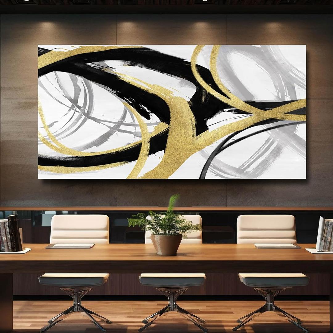 Kureful Black And Gold Wall Decor Large Wall Art for Living Room Abstract Wall Art Pictures Paintings Minimalist Decor Canvas Artwork 29x58