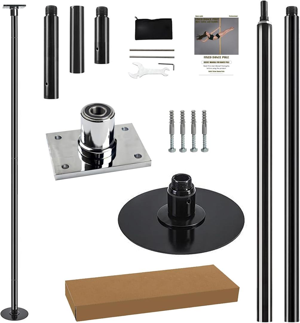 PRIOR FITNESS Permanent Fixed Dance Pole Kit, Professional 45mm Spinning & Static Dancing Pole Heavy-Duty Steel Pole Dance for Home, Adjustable Height Excellent for Home Exercise Studio Club Gym (Black)