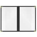 25 Pack Menu Covers 5.5" x 8.5" - Black 2-Page (4-View) Side-Loading Vinyl Double-Stitched Edge, Covers with Clear Sleeves & Metal Corners for Restaurants, Cafes & Diners