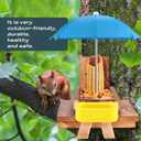MIXXIDEA Wooden Squirrel Feeder Table with Water Bowl, Squirrel Picnic Table for Outside with Umbrella, Brown Squirrel Feeder with Corn Cob Holder Cute Chipmunk Feeder (Blue)