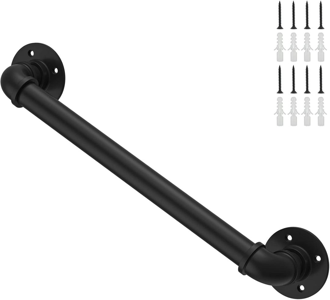 2Feet Industrial Pipe Stair Handrailstaircase handrail for Outdoor and Indoor Stairs Loft Porch HandRail Bathtub Grab Bars Handrails, (Rustic/Matte Black),Easy for InstallationModern Look (2FT)