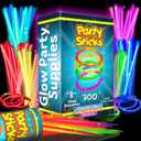 PartySticks Ultra Bright Glow Sticks Bulk Party Supplies 300 Pack - 8" Glow in the Dark Light Up Halloween Party Favors, Glow Decorations, Neon Party Necklaces and Bracelets with Connectors
