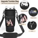 Initial Water Bottle Holder with Strap for Stanley Cup Accessories 40 oz Tumbler/Simple Modern Tumbler Bag, Water Bottle Carrier Bag with Strap for Men Women Gift Hiking, Travel, Camping, Walking Gym (Black)