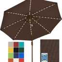 EliteShade USA 10-Year-Non-Fading 9ft Market Patio Umbrella, Commercial Grade Table Sun Umbrella with 80 Solar LED Lights, Crank Open, Windproof & UPF 50+ UV Protection for Garden, Deck, Pool, Backyard, Chestnut