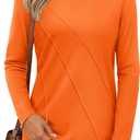 YUCOLEN Long Sleeve Shirts for Women Pleated Crew Neck Cotton T Shirts Solid Color Soft Casual Basic Tees Fall Trendy Tops (M)