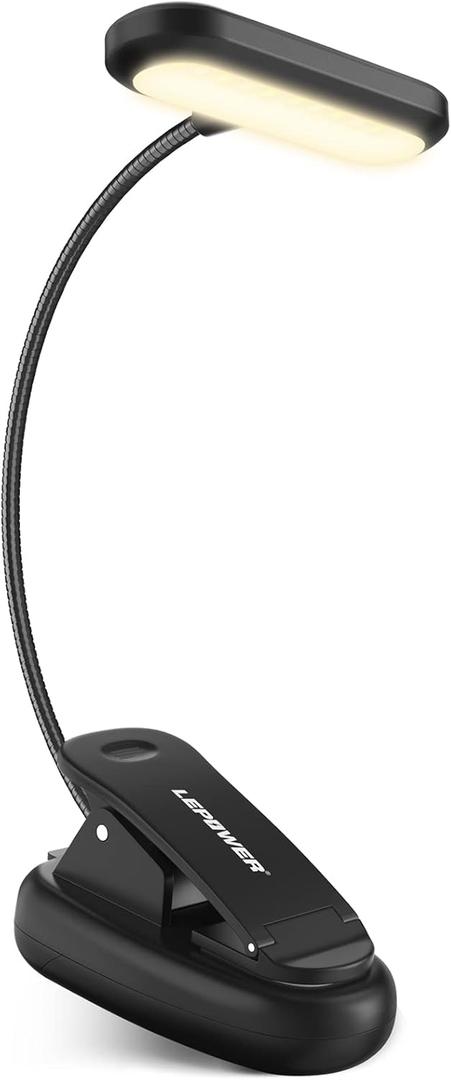 LEPOWER Book Light Dimmable, Lightweight Reading Light, 3 Brightness, 3 Light Mode, Eye Caring 9LED Book Light for Reading in Bed, for Paperbacks, Hardbacks, USB Cable & Battery Operated(Not Recharge)