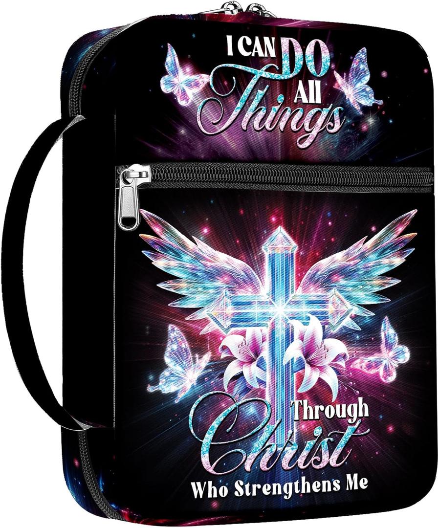 MYSMOR Bible Cover with Handles, Zippered Bible Carrying Case for Women and Girls, Bible Bag Portable, Covers for Bible, Gifts for Christmas Christian