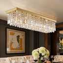 Rectangle Chandelier 8-Light Crystal Chandeliers, Modern Dining Room Light Fixture Luxury Gold Rectangular Flush Mount Chandelier Ceiling Light for Dining Room Living Room Kitchen Island Bar L40 Inch