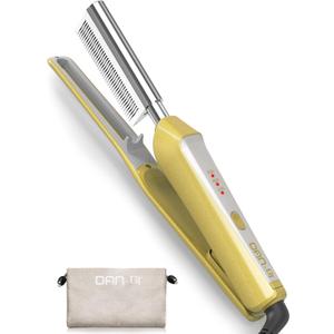 V-Shaped Titanium Hot Comb for Wigs & Natural Black Hair, Dual Voltage 100240V Pressing Comb with 3 Heat Settings (356428F), PTC Fast Heat, Auto-Off, Storage Pouch 1.0