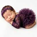 Newborn Photography Outfits Girl, Newborn Baby Girl Photoshoot Outfits, Lace TUTU Romper with Headband for 0-1 Months (purple)