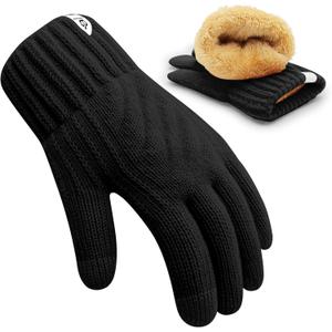 ARFNKIM Kids Winter Gloves for Boys Girls, Fleece Lining Knitted Warm Gloves Touchscreen Thermal Children Mittens (One Size, Black)