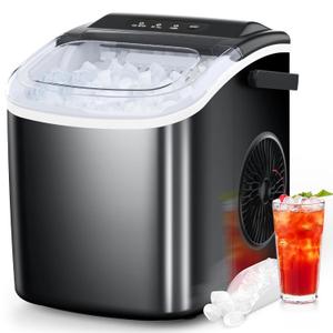 COWSAR Ice Maker Countertop, Portable Ice Machine with Self-Cleaning, 26.5lbs/24Hrs, 9 Bullet Ice Cubes in 6 Mins, Ice Basket and Scoop, Ideal for Home, Kitchen, Bar, Camping (26.5LBS / 24H, Black)