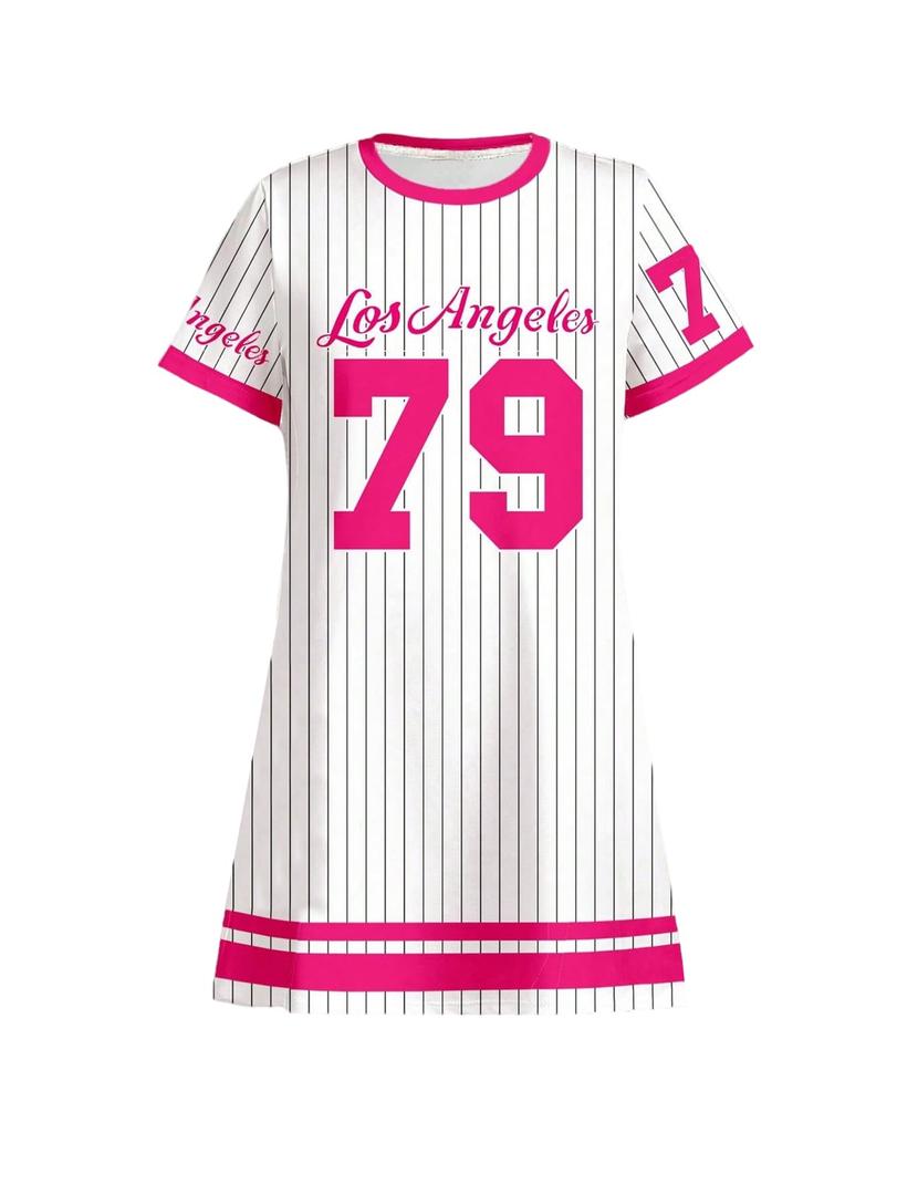 SOLY HUX Toddler Girl's Striped Jersey T Shirt Dress Number Graphic Short Sleeve Loose Summer Dresses Multicolor 7Y (White)